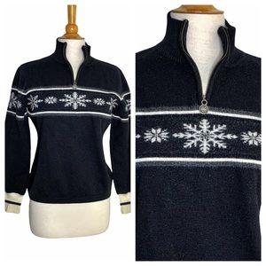 Wool 1/4 Zip Pullover Snowflake Sweater - Large